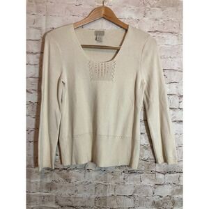 Sigrid Olsen Top Womens Small Cream Soft Girl Coquette Mini Beads Feminine